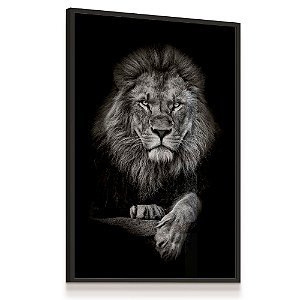 Quadro Decorativo Leão Preto e Branco Rei King Animal