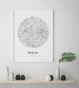 Quadro Decorativo Mapa Cidade Berlim País Alemanha Nome Rua Germany