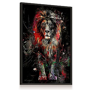Quadro Decorativo Leão Colorido Grafite Estiloso