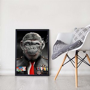 Quadro Decorativo Macaco Monkey Estiloso Roupa Exército Arte