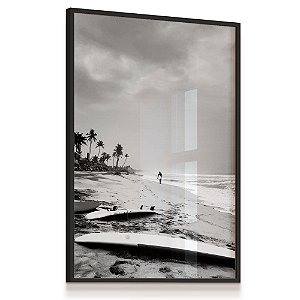 Quadro Decorativo Praia Surf Pranchas Mar Preto e Branco