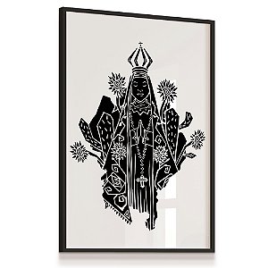 Quadro Decorativo Nossa Senhora Aparecida Nordeste Preto e Branco Religião