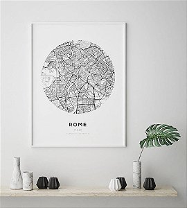Quadro Decorativo Mapa Cidade Roma Itália Nome de Ruas