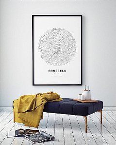 Quadro Decorativo Mapa Cidade Bruxelas Bélgica Nome de Ruas