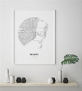 Quadro Decorativo Mapa Cidade Miami Flórida Nome de Ruas