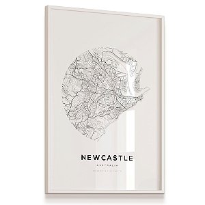 Quadro Decorativo Mapa Cidade Newcastle Austrália Nome de Ruas