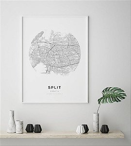 Quadro Decorativo Mapa Split Croácia Nome de Ruas País Cidades