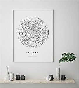 Quadro Decorativo Mapa Valência Espanha Nome de Ruas