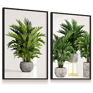 Quadro Decorativo Folhagem Verde Palmeira Coqueiro Vaso Kit 2