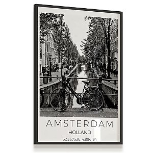 Quadro Decorativo Cidade Amsterdã Bicicletas Holanda Canal Rio