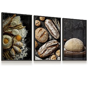 Quadro Decorativo Padaria Pão Padeiro Coonfeiteiro  Kit 3 Quadros