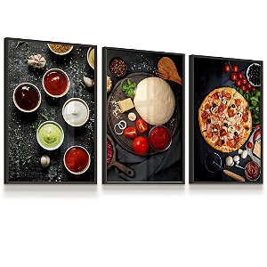 Quadro Decorativo Pizzaria Molhos Massa Pizza  Kit 3 Quadros