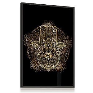 Quadro Decorativo Olho Grego Mão de Hamsá Fátima Dourado Religião