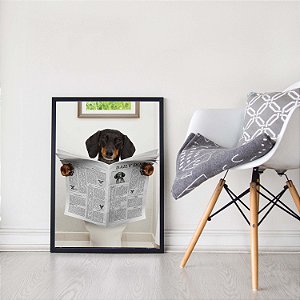 Quadro Decorativo Cachorro Lendo Jornal Dachshund cão-salsicha Animais