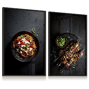 Quadro Pratos Goumert Restaurante Massa Carne Kit 2