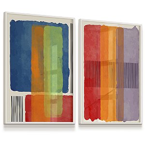 Quadro Abstrato Colorido Minimalista Vermelho Azul Laranja