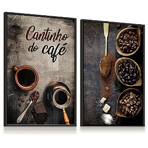 Quadro Decorativo Cantinho do Café Kit 2 Café Chocolate Grãos Coffee Frase