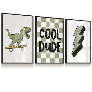 Quadro Decorativo Infantil Dinossauro Flecha Skate kit 3