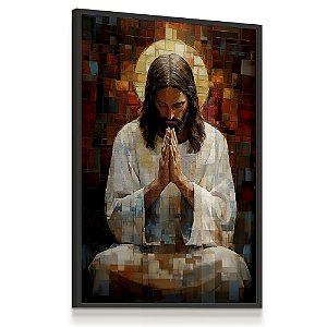 Quadro Decorativo Jesus Tunica Mãos em Oração Colorido Religião