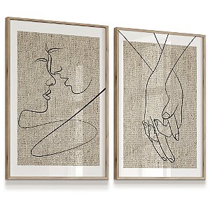 Quadro Decorativo Casal Rostos Mãos Minimalista Amor Traços Finos
