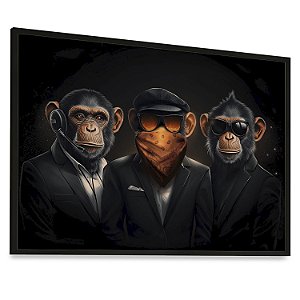 Quadro Decorativo Macacos Usando Terno Óculos Fone Máscara