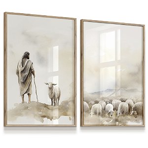 Quadro Decorativo Jesus Cajado Pastor Ovelhas Pastoreio Fé