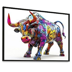 Quadro Decorativo Touro de Wall Street Colorido Grafit Negócios Exclusivo