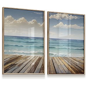 Quadro Decorativo Praia Mar Céu Nuvens Desenho Pier Oceano