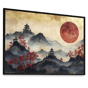 Quadro Decorativo Paisagem Oriental Japonesa Templo Japonês Por do Sol