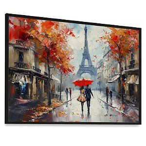 Quadro Decorativo Cidade Paris Pintura Torre Eiffel Casal Guarda Chuva