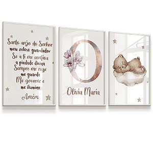Quadro Decorativo Personalizado Oração Ursinho Nuvem kit 3