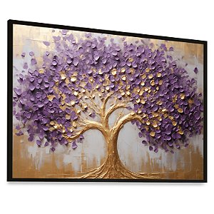 Quadro Decorativo Árvore da Vida Dourado Lilás Pintura Gold Lindo
