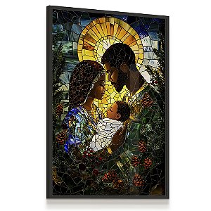 Quadro Decorativo Sagrada Família Negra Vitreo Cores Mosaico