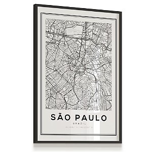 Quadro Decorativo Mapa Cidade São Paulo Nome de Ruas Retangular Brasil