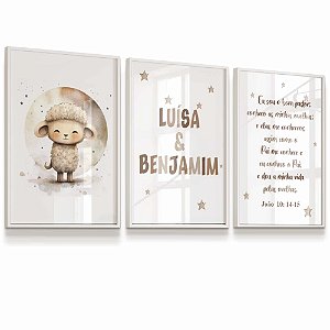 Quadro Infantil Kit 3 Infantil Ovelhinha Oração Salmos Personalizado