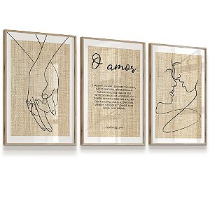 Quadro Decorativo Mãos Entrelaçadas Face Casal Versículo Composição O amor é paciente Abstrato