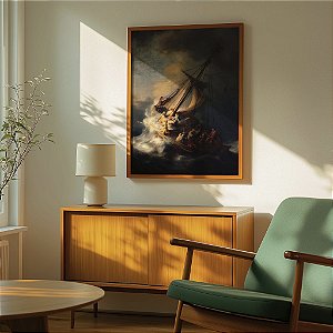 Quadro  Decorativo Rembrandt Mar da Galiléia Barco Pintura Barroca