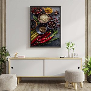 Quadro  Decorativo Temperos Potes Condimentos Cores Goumert Cozinha Pimenta