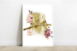 Quadro  Decorativo Nutrição Nutricionista Cintura Saúde Corpo Feminino Fita Métrica Flores Rosas