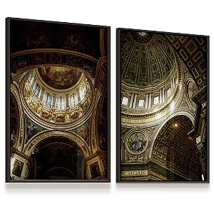 Quadro Decorativo Arquitetura Cúpula Basílica São Pedro Vaticano Roma Itália Kit 2