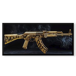 Quadro Decorativo Arma Decoração Ak-47 gold- br  103x53 VIDRO