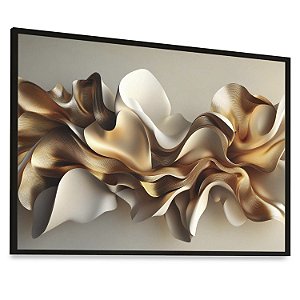 Quadro  Decorativo Abstrato Ondas Dourado Branco Arte