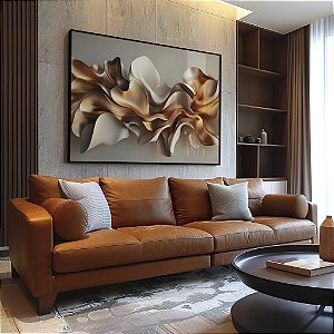 Quadro Decorativo Abstrato Ondas Dourado Branco Arte