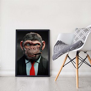 Quadro Decorativo Macaco Monkey Estiloso Usando Terno Charuto