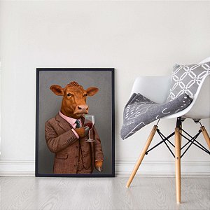 Quadro Decorativo Boi Bebendo Drink Animal Arte Usando Terno