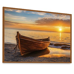 Quadro Decorativo Praia Barco Sunset  Boat Paisagem Mar Pôr do Sol