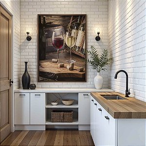 Quadro Decorativo Vinho Wine Taça Uva Tinto Branco Rolhas Adega Goumert
