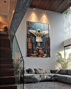 Quadro Decorativo Livros Asas de Anjo Fantasia Book Leitura Imaginação