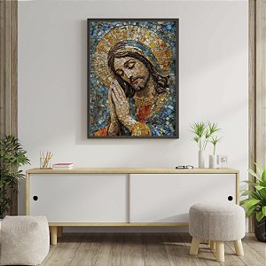 Quadro Decorativo Jesus Colorido Vitral Oração Fé Religioso