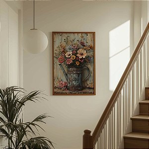 Quadro Decorativo Rústico Flores Vintage Floral Regador Plantas